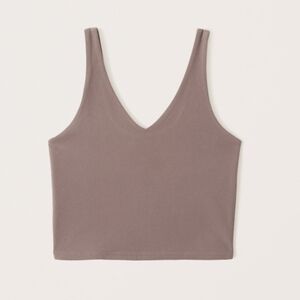 Abercrombie Soft A&F Collection Cropped Yoga Pilates V-Neck Tank Light Brown